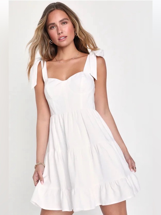 Lulus Dresses & Skirts - NWT Lulus Tier-ly Delightful White Tie-Strap Tiered Bustier Mini Dress XS White